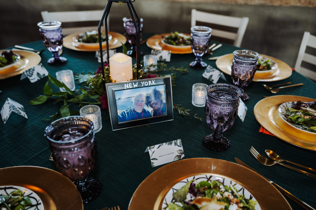 Rachel & Nisha's travel photos brought a personal touch to the reception tables.